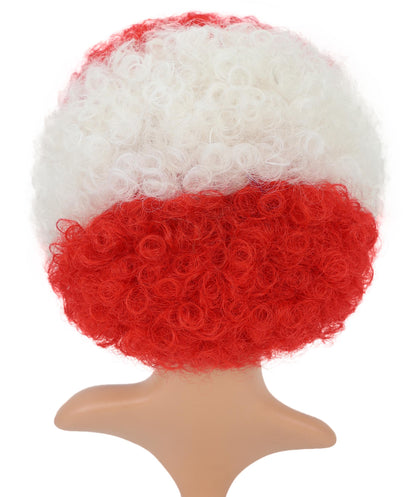 HPO Austria Clown Wig – Red White Afro Flag Wig | Fun Sports Fan Wig for Matches, National Celebrations, Parties & Events