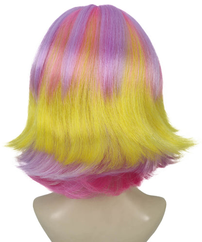 HPO Adult Women’s Pastel Pink and Yellow Gradient Short Layered Bob Cut Wig | Flame-retardant Synthetic Fiber | Flipped Ends Wig for Halloween and Cosplay