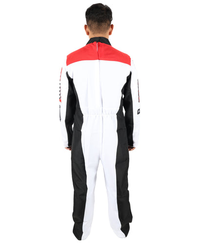 HPO Men’s Racing-Themed Costume | Black, White & Red Jumpsuit with Gloves | RONIOR Fabric 3-in-1 Outfit for Performance & Cosplay