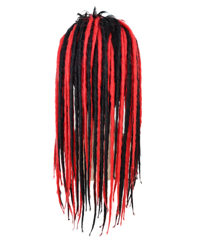 HPO Adult Women’s Long Straight Black and Red Rasta Dreadlocks Wig | Ideal for Halloween | Breathable Capless Cap
