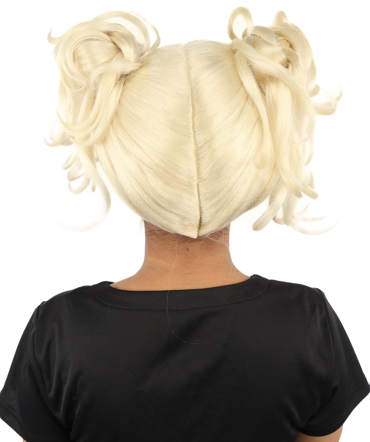 HPO Adult Women’s Messy Twin Bun Wig with Graphic Bangs | Multiple Color Options | Edgy Wig for Cosplay, Fashion Events, Halloween & Stage Wear | Adjustable Cap, Lightweight Synthetic Fiber