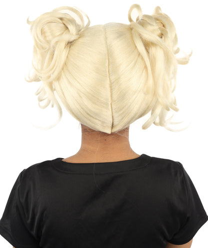 HPO Adult Women’s Messy Twin Bun Wig with Graphic Bangs | Multiple Color Options | Edgy Wig for Cosplay, Fashion Events, Halloween & Stage Wear | Adjustable Cap, Lightweight Synthetic Fiber