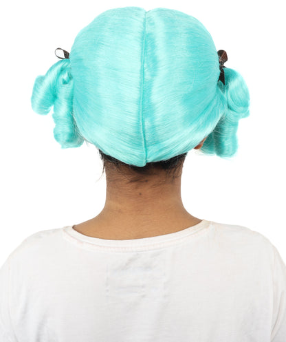 HPO Women's Golden White Mixed Curly Pigtail Wig | Messy Ringlet Twin Tails with Attached Fabric Ribbons, Synthetic Fiber & Breathable Cap | Halloween, Movie Character Roleplay, Costume Party & Theater