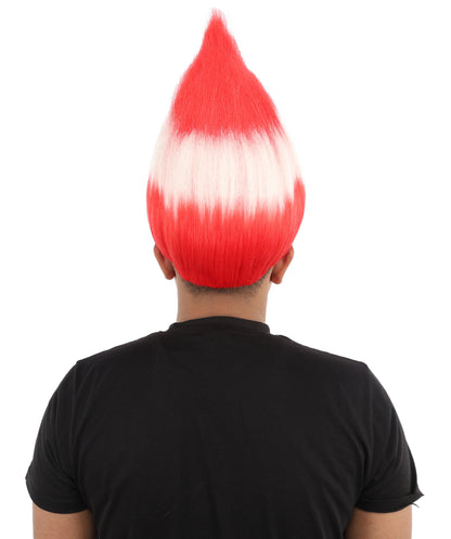 HPO Unisex Austria Flag Troll Wig | 15 Inch Upright Spiked Red White Stripe Design | Sports Event National Holiday Parade Soccer Match Fan Gear