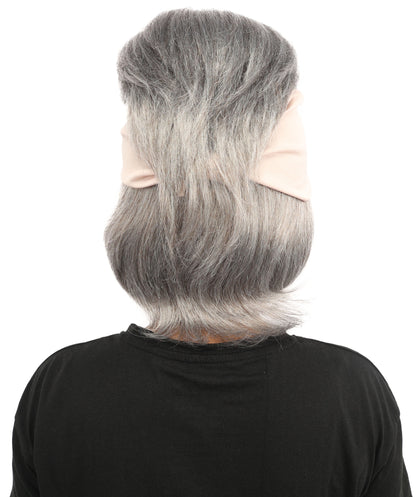 HPO Women’s 14” Grey Beehive Wig with Beige Headwrap | Capless Synthetic Hairpiece | Inspired Look for Halloween Cosplay and Party Events