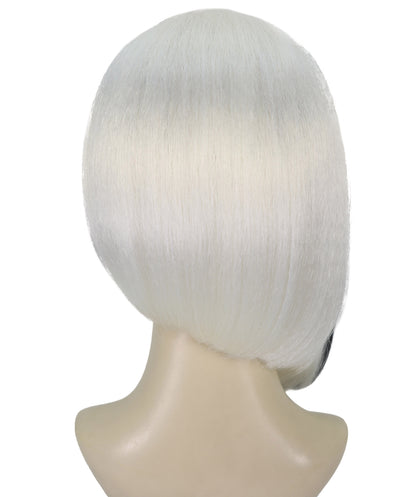 HPO Adult Women’s Glamour Diva White Wig with Black Streaks | Long Synthetic Costume Wig | Halloween Party Diva Look | Breathable Capless Fit, Soft Fiber