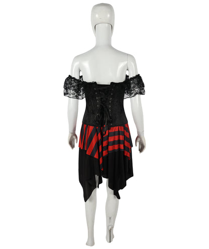 HPO Adult Women’s Pirate Jacket Costume, a classic buccaneer-inspired outfit featuring gold trim, vintage buttons, and lace cuffs for a bold Halloween look