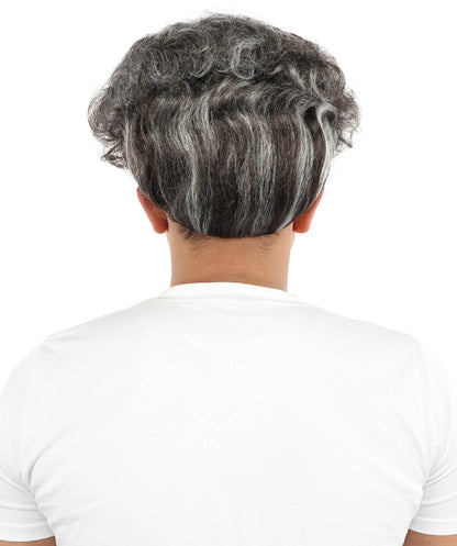 HPO Men’s Ash Black 9 Inch Short Curly Wig | Lightweight Capless Synthetic Puff Style | Suitable for Cosplay, Halloween, Party Wear