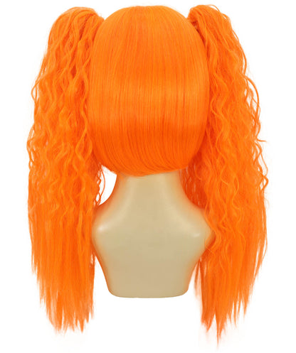 Women’s Vibrant Orange Long Wavy Twin Ponytail Wig  | Ideal for Halloween | Breathable Capless Cap