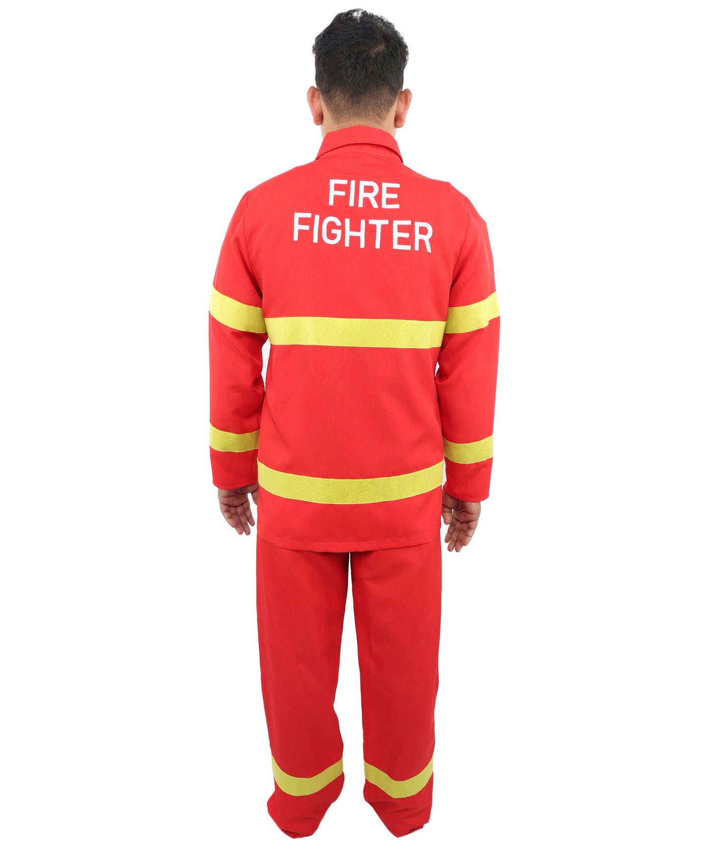 HPO Men’s Fire Rescue Style Red Costume | Halloween Emergency Theme Jacket and Trousers Set | Outfit Use for Parties & Events