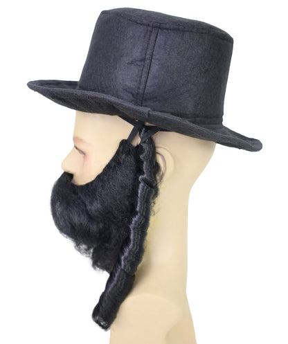 HPO Adult Men’s Traditional Beard & Hat Set with Side Curls | Fun Adult Costume Accessory | Flame-retardant Synthetic Fiber