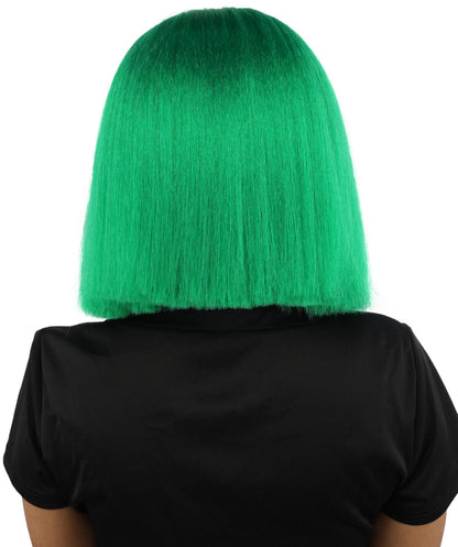 HPO Celebrity-Style 11 Inch Green Rooted Blonde Front Braided Straight Wig | Shoulder-Length Fun, Bold, and Stylish Hairpiece  | Ideal for Halloween, Cosplay, and Themed Parties