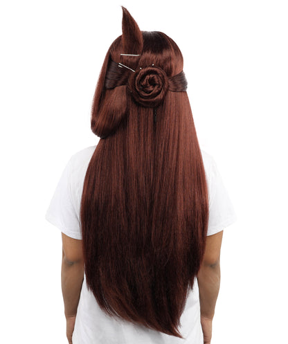 HPO Women's Chocolate Brown Anime Character Wig | Synthetic Fiber with Side Swept Bangs and Top Tuft | Halloween Party and Comic Con Events