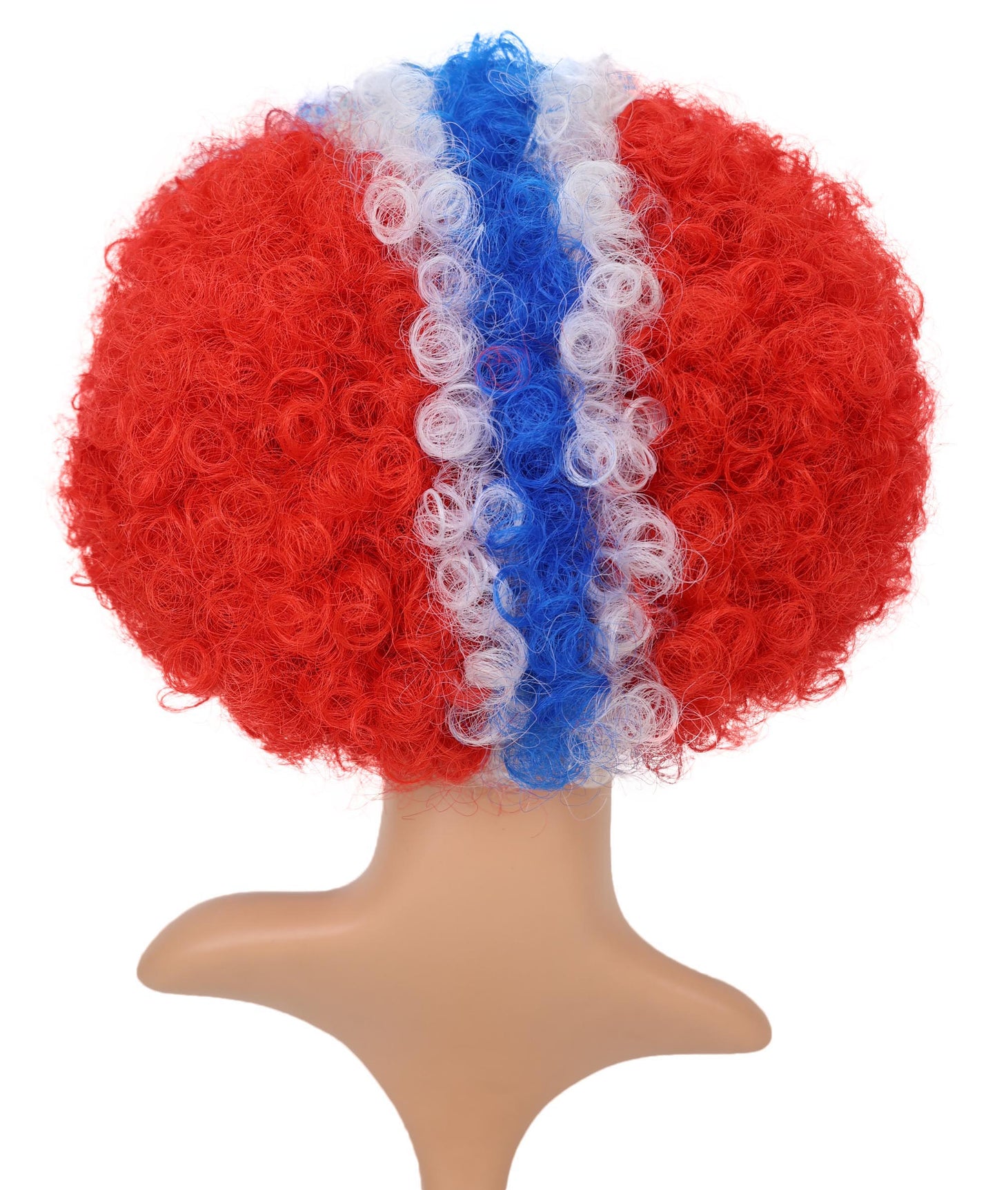 HPO Norway Clown Wig – Red, White & Blue Flag Afro Style | Fun Costume Wig for Sports Fans, National Day, Parties