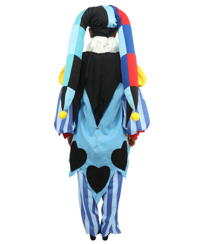HPO Women's Harlequin Jester Costume | Multi-Pattern Ronior and Uniform Fabric Construction with Horned Cap and Drawcord | Ideal for Halloween, Drag, Theater, and Themed Performance Events