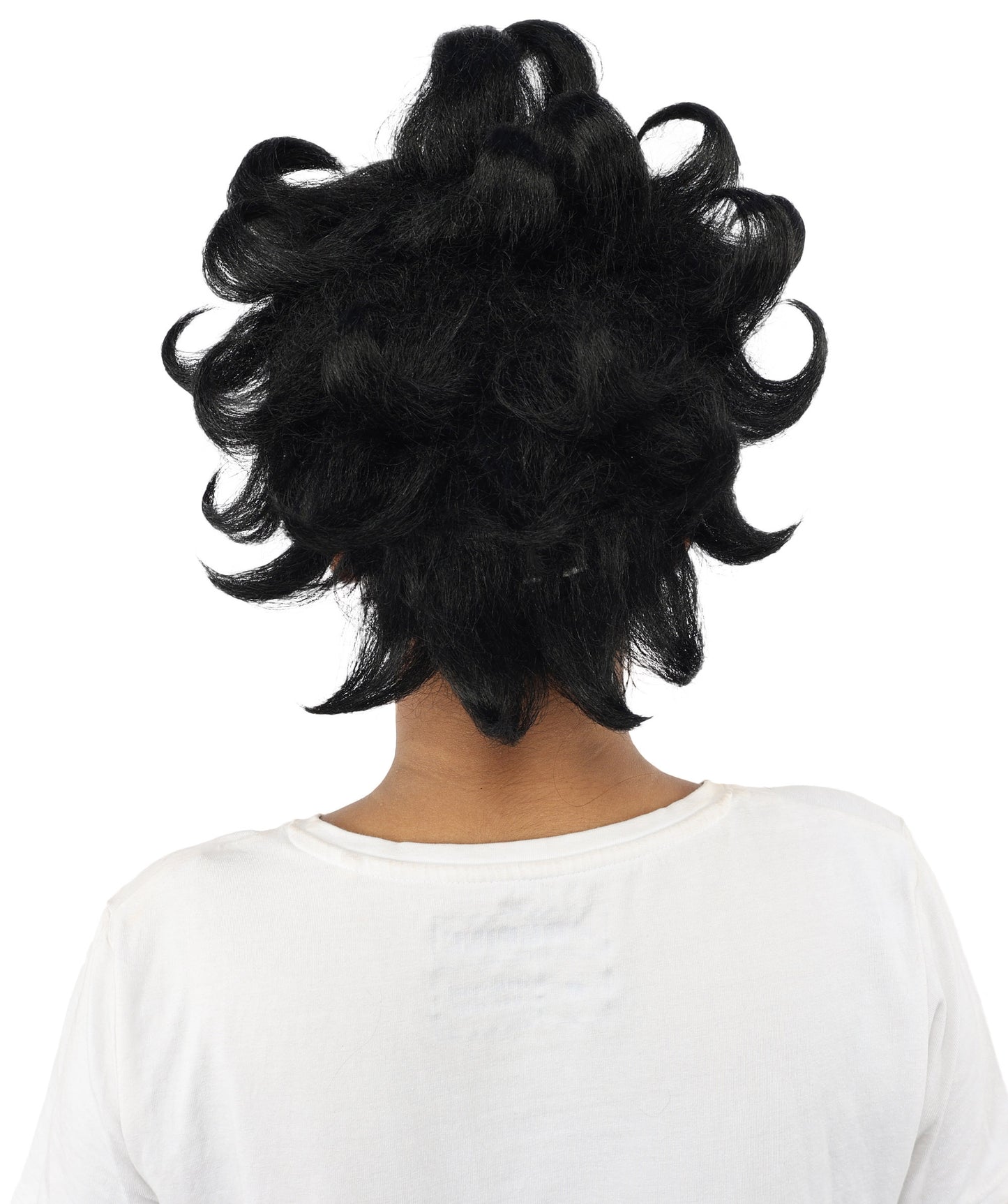 HPO Women's Vintage Pinup Curl Wig | Black synthetic fibers with structured ringlet loops and capless construction | Essential for theatrical stage Halloween drag performance and costume events