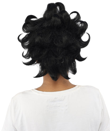 HPO Women's Vintage Pinup Curl Wig | Black synthetic fibers with structured ringlet loops and capless construction | Essential for theatrical stage Halloween drag performance and costume events