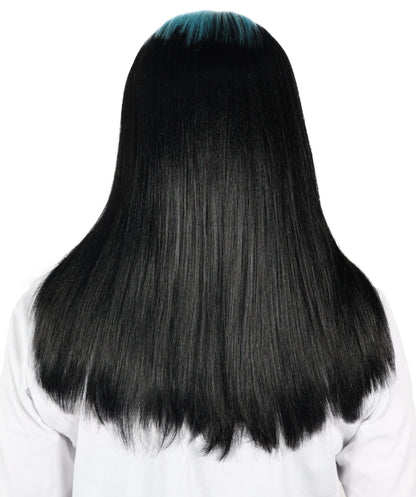 Billie Pop 80's Mullet | Black Wig with Neon Green Roots and Choppy Bangs | Premium Halloween Wig