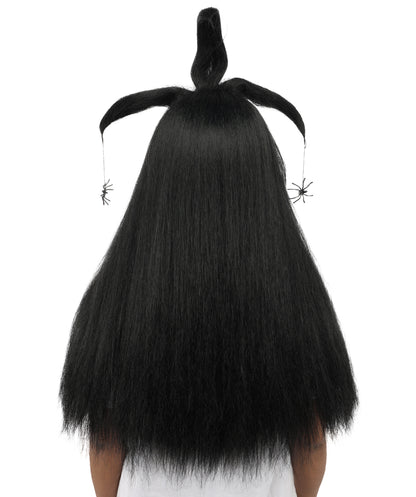HPO Women's Spider Gothic Sculpted Wig | Monochromatic midnight black, create of synthetic fiber, architectural spider-leg loops with blunt bangs, breathable base | Party, Halloween, theater, drag, performance, costume events