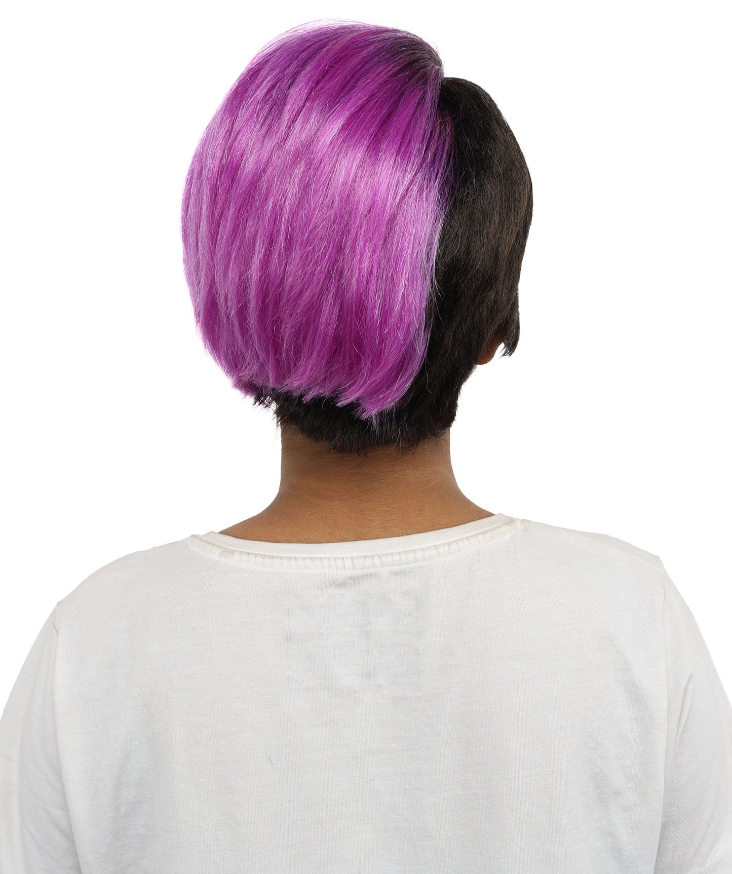 HPO Women’s Short Straight Bob Black & Purple Wig | Sleek Chin Length Hair for Halloween & Cosplay | Bold Color Style Fantasy Looks for Party Events