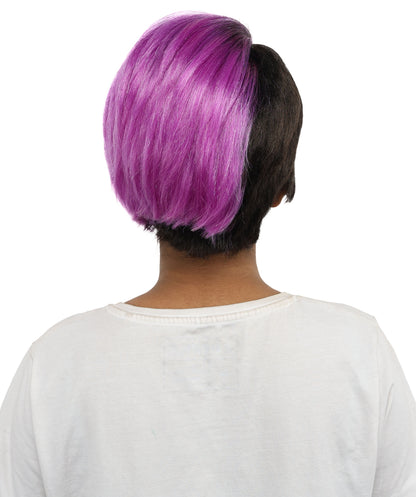 HPO Women’s Short Straight Bob Black & Purple Wig | Sleek Chin Length Hair for Halloween & Cosplay | Bold Color Style Fantasy Looks for Party Events