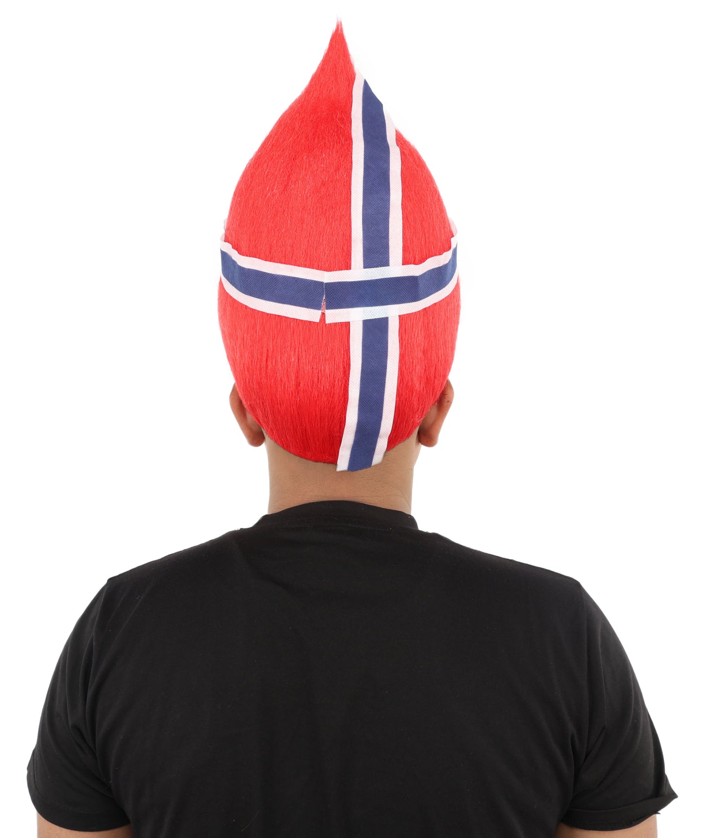 HPO Unisex Norway Flag Troll Wig – Red White Navy Spiky Hair with Capless Cap | Fan Wig for Sports Events, National Celebrations & Parties