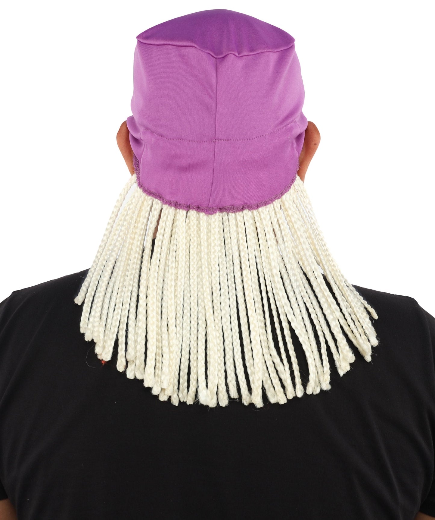 Men’s Movie Character Inspired Black Braided Wig with Purple Head Wrap Hat | Flame-retardant Synthetic Fiber | Ideal Hairpiece for Cosplay & Halloween