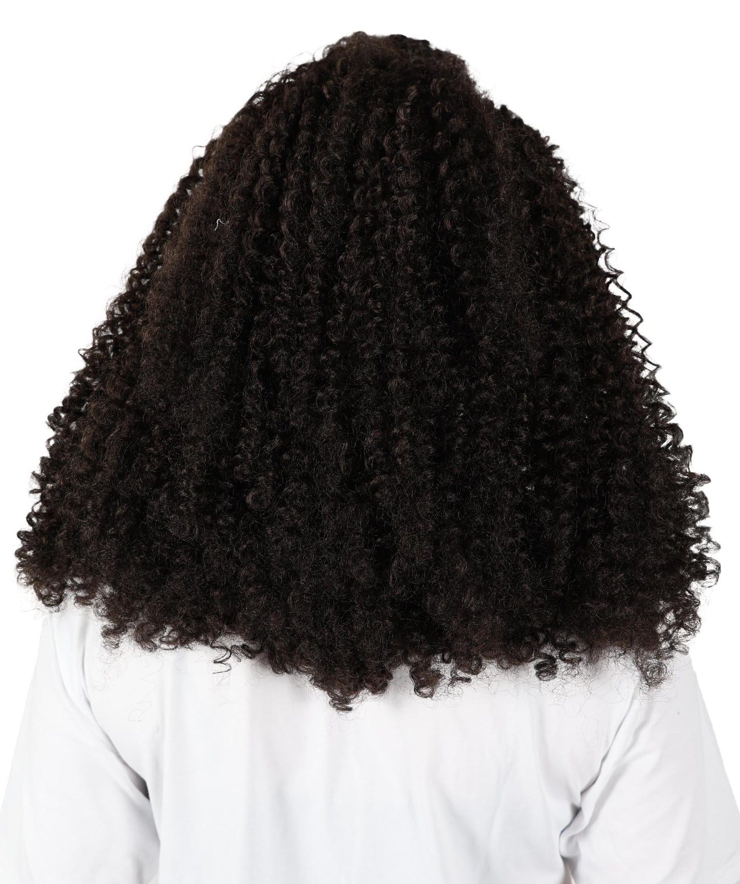 HPO Adult Women’s Voluminous Medium Brown Curly Half-Up Wig | Halloween and Cosplay Wig | Flame-retardant Synthetic Fiber
