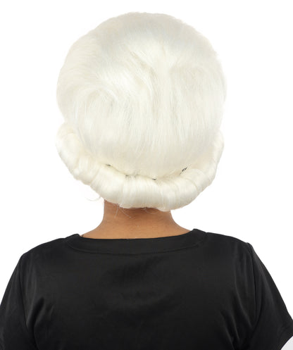 HPO Women's Voluminous Golden Blonde Grandma Wig | Medium Puffy Afro Style with Silver Texture, Synthetic Fiber & Adjustable Fit | Halloween, 100th Day of School, Theater & Funny Costume