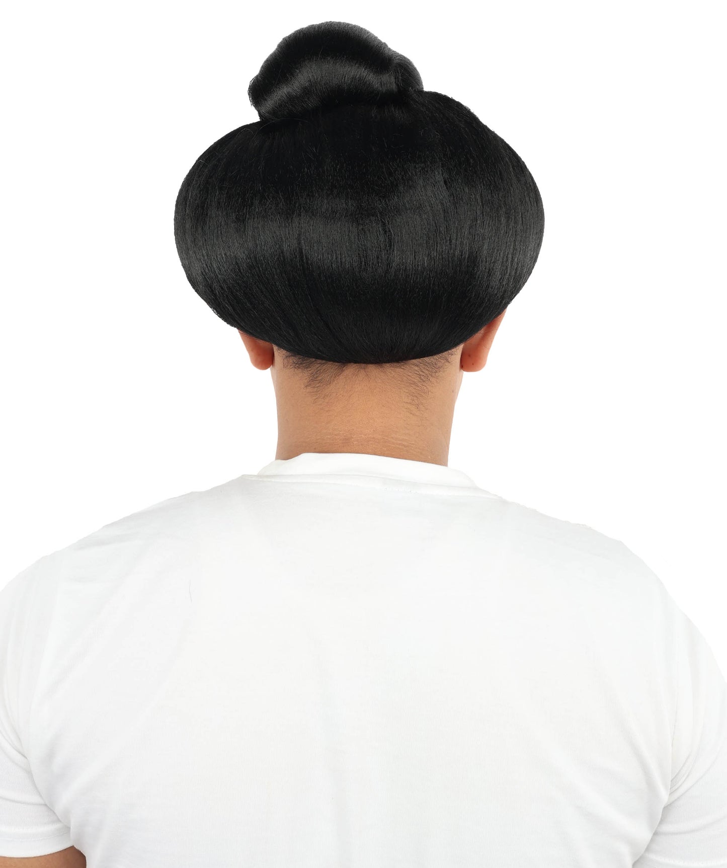 HPO Chinese Ancient Short Wig for Men | Black Traditional Hairpiece with Top Bun | Historical Warrior Cosplay & Costume Accessory