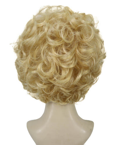 HPO Adult Women’s Golden Blonde Curly Wig with Dark Roots | High-Fashion Editorial Style | Ideal for Halloween | Breathable Capless Cap