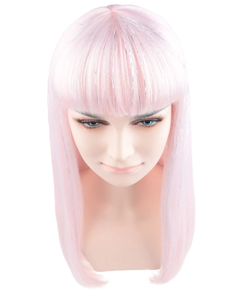 Pink & Silver Tinsel Wig