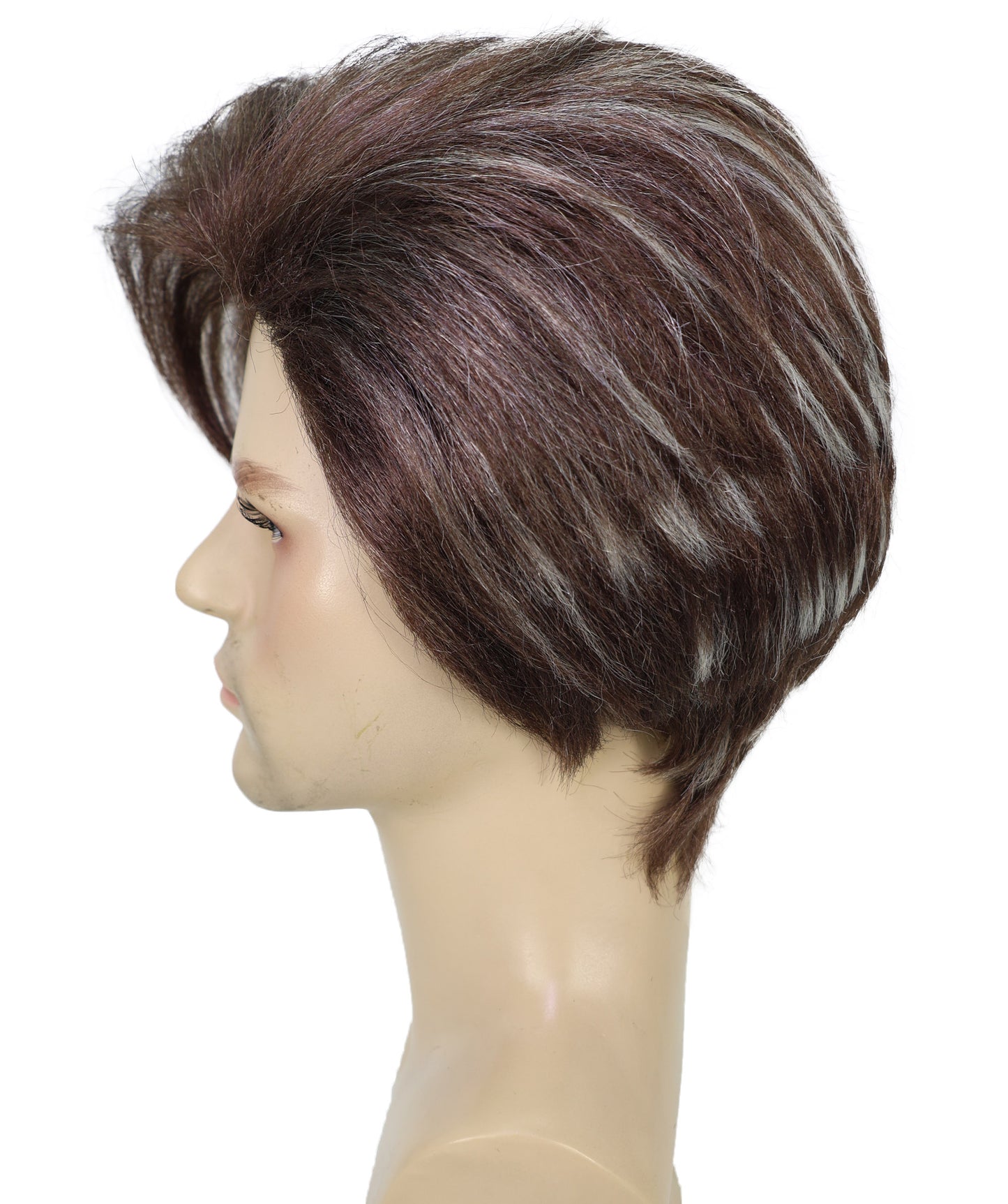 HPO Men’s Short Brown Wig with Blonde Highlights | Natural-Looking Layered Style Costume Wig for Cosplay, Party, or Daily Use | Synthetic Hair