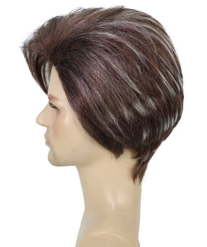 HPO Men’s Short Brown Wig with Blonde Highlights | Natural-Looking Layered Style Costume Wig for Cosplay, Party, or Daily Use | Synthetic Hair
