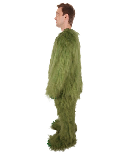 HPO Adult Unisex Olive Green Monster Soft Furry Full Costume, Bundel Set with Mask | Cosplay Mask | Flame-retardant Synthetic Fabric
