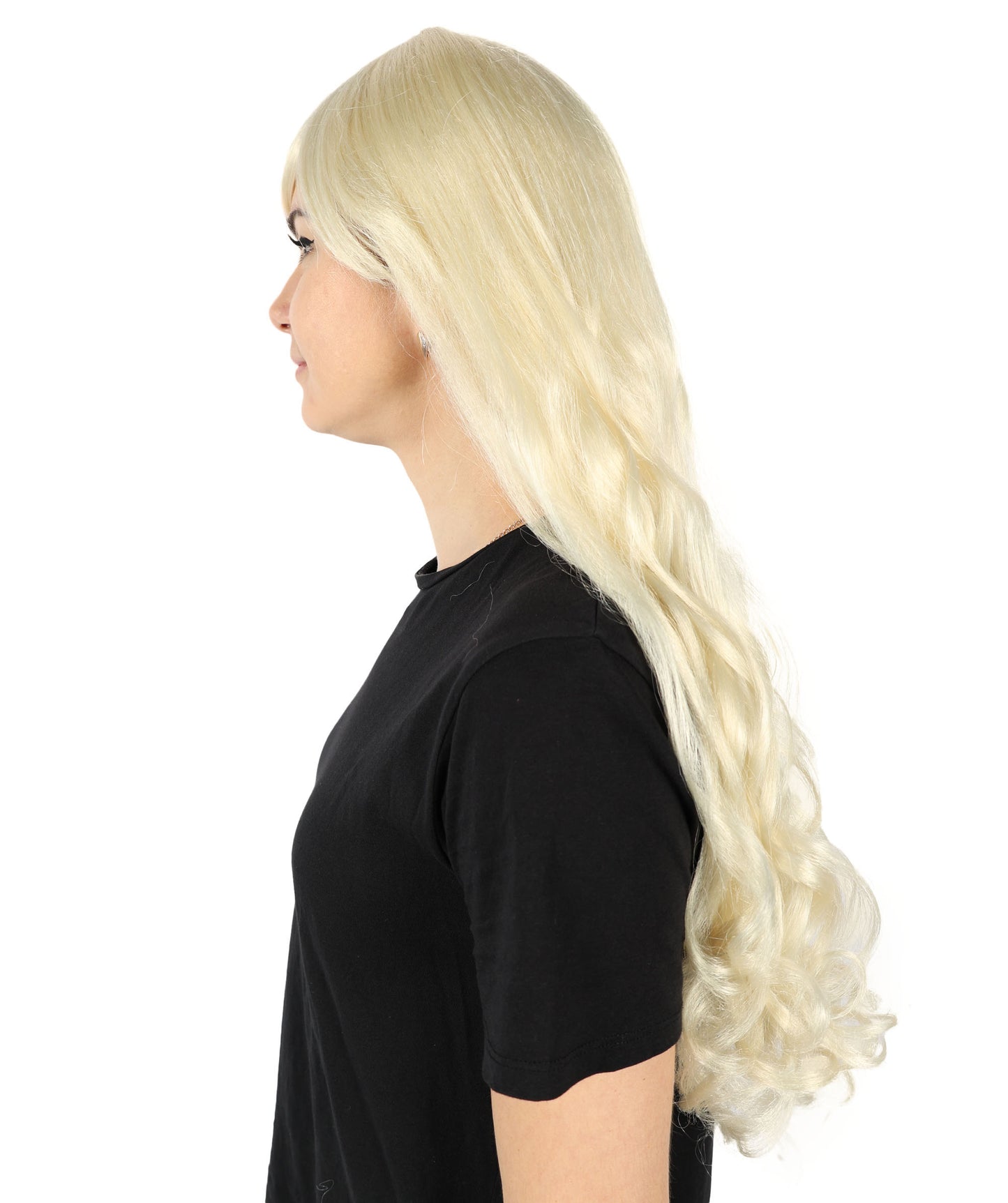 HPO Women's Multicolor Long Curly Wig with Fringe, Flame-retardant Synthetic Fiber
