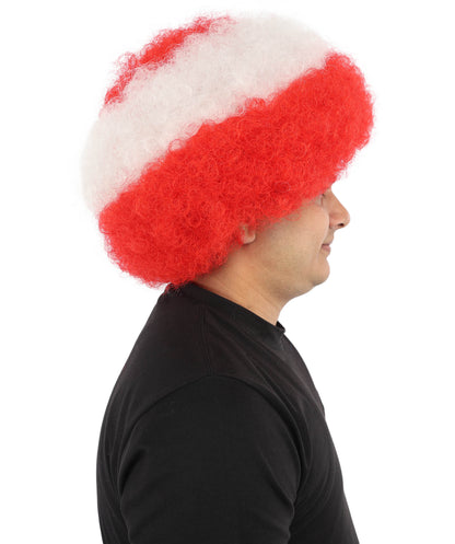 HPO UnisexAustria Flag Afro Wig | 12 Inch Synthetic Curls Horizontal Stripe Design | Sports Event National Holiday Parade Soccer Match Fan Gear