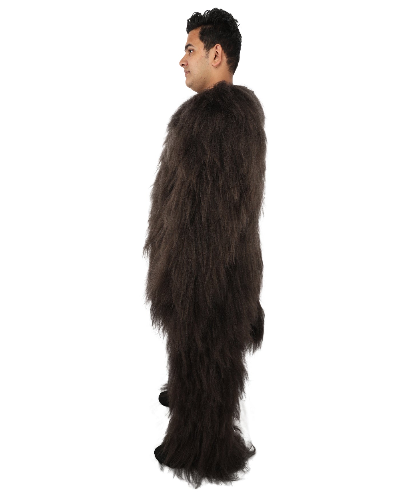 HPO Adult Men's Goat Fur Costume Bundle & Mask Set – Dark Brown Full Body Animal Outfit for Halloween and Cosplay  | Flame-Retardant Synthetic Fiber