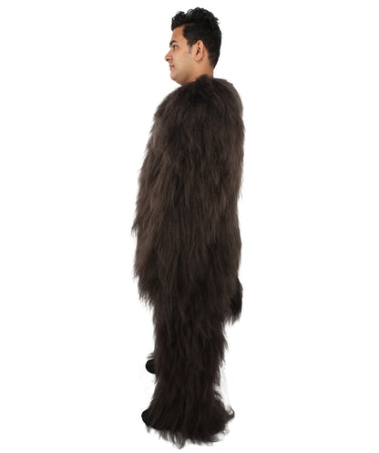 HPO Adult Men's Goat Fur Costume Bundle & Mask Set – Dark Brown Full Body Animal Outfit for Halloween and Cosplay  | Flame-Retardant Synthetic Fiber