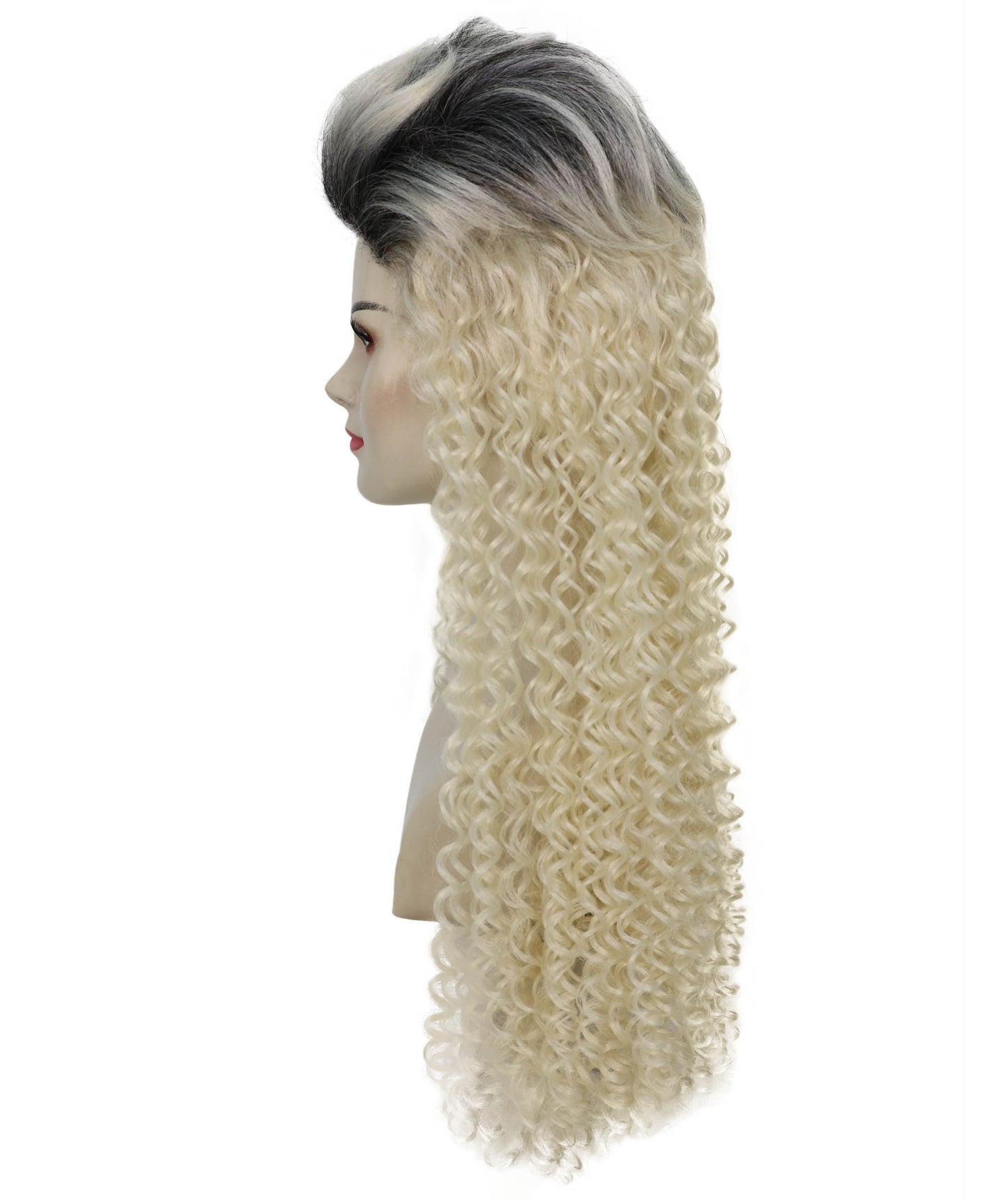 Women's 1980s Bottle Blonde & Grey Costume Wig | Curly Synthetic Retro Hairpiece for Parties | Breatheble Capless Cap