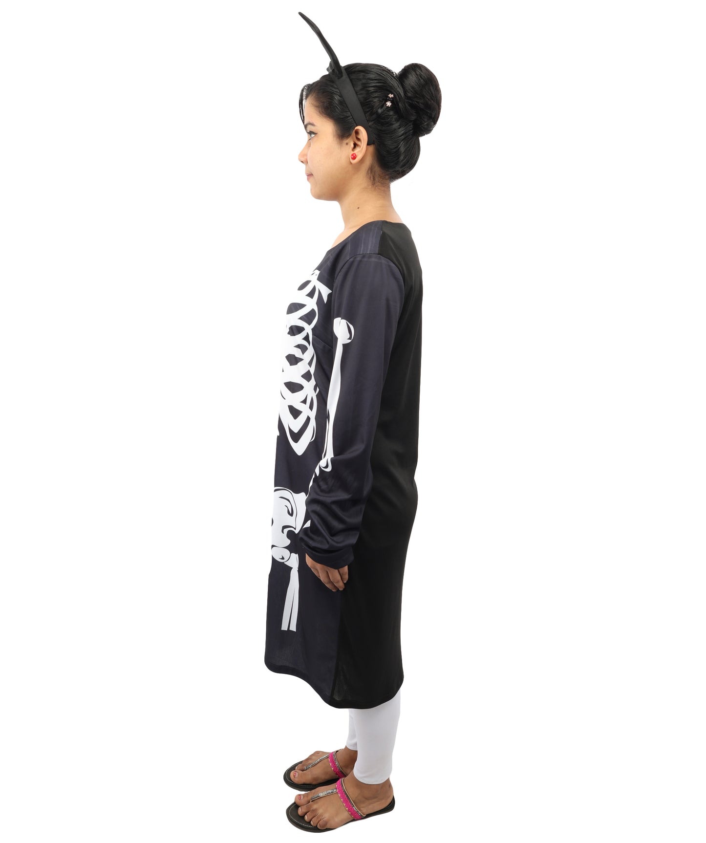 HPO Women's Halloween Skeleton Black & White Costume - Funny Long Sleeve Midi Dress, Black