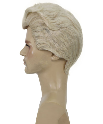 HPO Men's Retro Silver Blonde Hairstyle Wig | Short Synthetic Hair with Adjustable Cap for Cosplay, Themed Events, Halloween, Stage & Roleplay