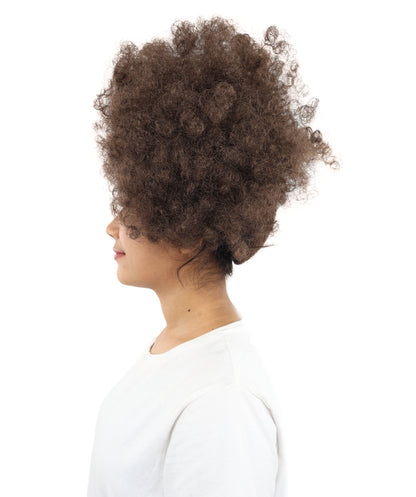 HPO Women’s Dark Brown Afro Wig | Voluminous Curly Synthetic Hairpiece with Adjustable Cap for Cosplay, Halloween, and Themed Events