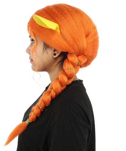 HPO Women's Long Braided Orange Wig | Flame-Retardant Synthetic Fiber With Capless Cap | Ideal For Theater, Halloween And Cosplay