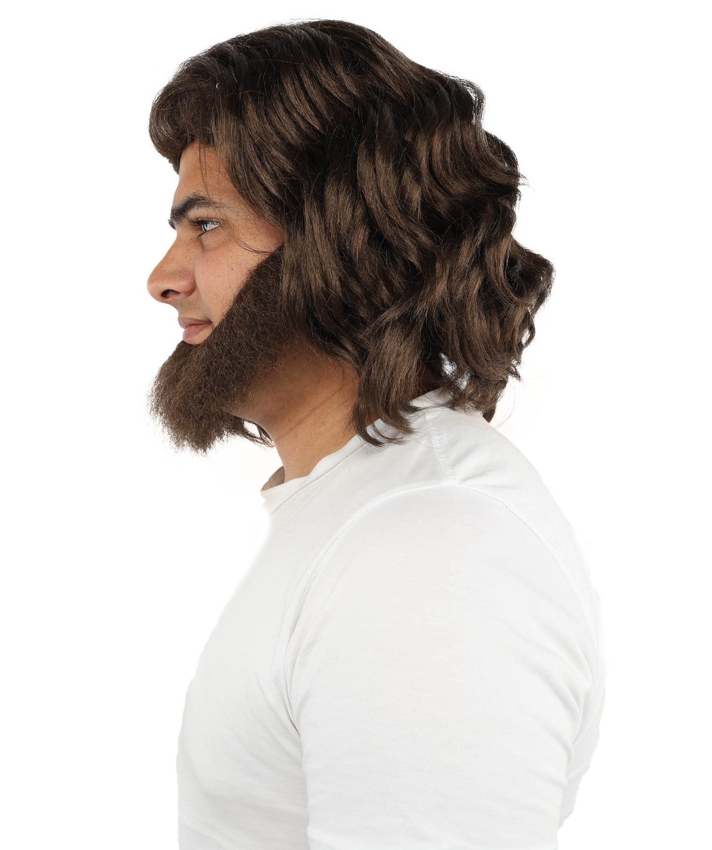 HPO Men’s Animated Character Medium Length Wavy Brown Wig & Beard Set | 12 Inch Flame-Resistant Synthetic Hair with Capless Cap Design | Comfortable Wear for Cosplay, Halloween, Theatre & Events