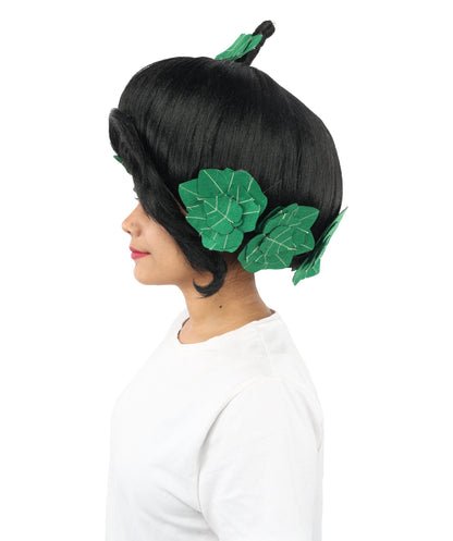 HPO Adult Women's Sculpted Pumpkin Show Wig | Multiple Color Options | Create of synthetic fiber, massive spherical updo with green leaf accents, breathable base | Halloween, theater, drag, performance, party, costume events