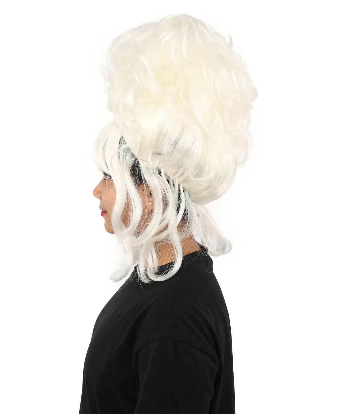HPO Adult Women's Elegant Updo Tendril Wig | Multiple Color Options | Pastel peach hue, create of synthetic fiber, high teased volume with face-framing strands, breathable capless cap | Party, Halloween, theater, drag, performance, costume events