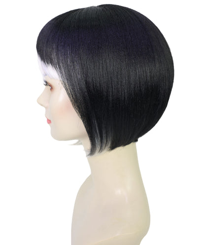 HPO Women's Black & White Carnival Halloween Roleplay Wig | Flame-resistant Synthetic Fiber with Capless Cap| Ideal for party, Halloween, cosplay, theater, drag, performance, costume events