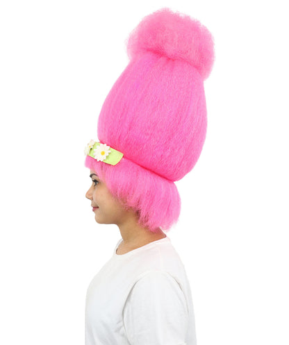 HPO Women’s Troll Wig | Bright Pink High-Volume Hairstyle | Synthetic Hair for Cosplay, Halloween, Stage Performances & Parties"