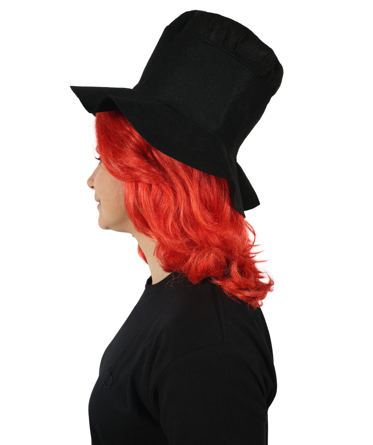 HPO Women's Elegant Gothic Orange Wig and Black Hat–Dark Chic Hairpiece Inspired by Modern Quirk, Premium Breathable Capless Cap